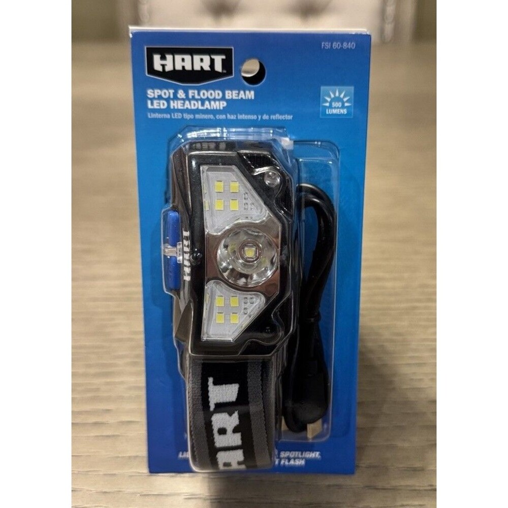 HART Rechargeable LED Headlamp, Hands Free, 5 Lighting Modes, 500 Lumens. NEW !